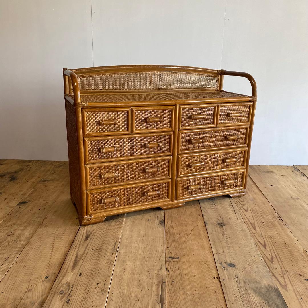 ヴィンテージ ラタン 籐 チェスト 棚 テレビ台 昭和レトロ z685