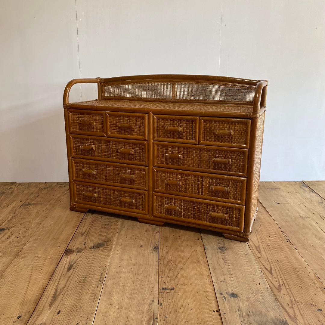 ヴィンテージ ラタン 籐 チェスト 棚 テレビ台 昭和レトロ z685