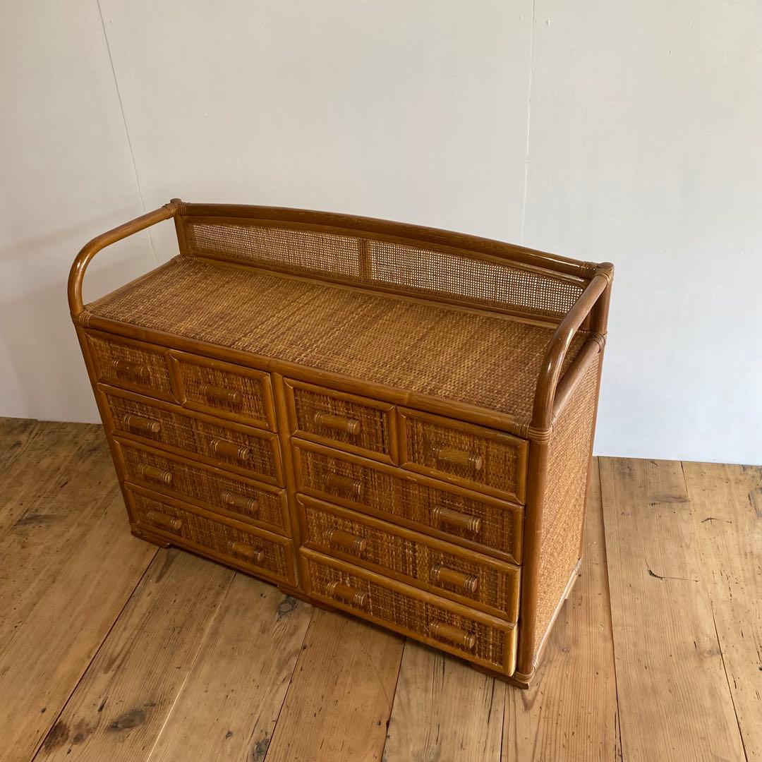 ヴィンテージ ラタン 籐 チェスト 棚 テレビ台 昭和レトロ z685
