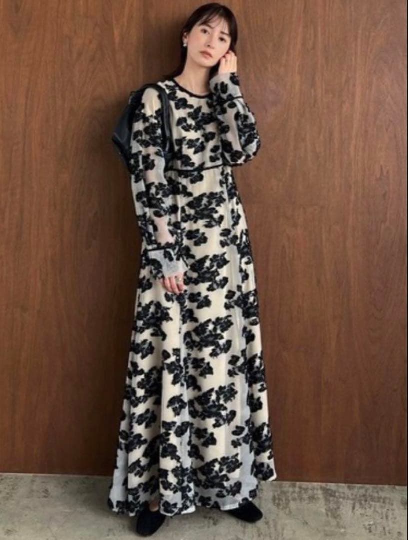 CLANE クラネ　フラワープリント ロングドレス