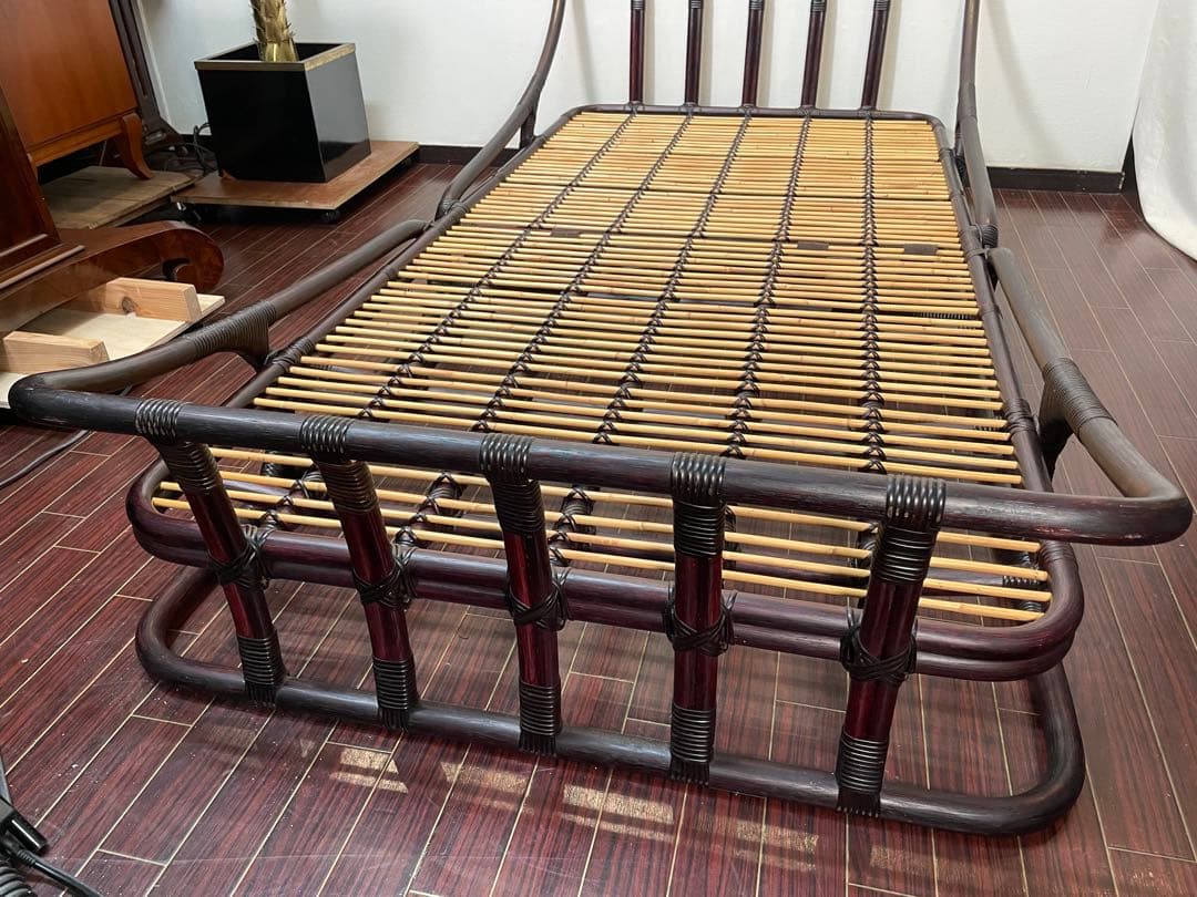 ワイ・エム・ケー長岡 ラタン シングルベッド 籐 分割式 すのこ状 マットレス