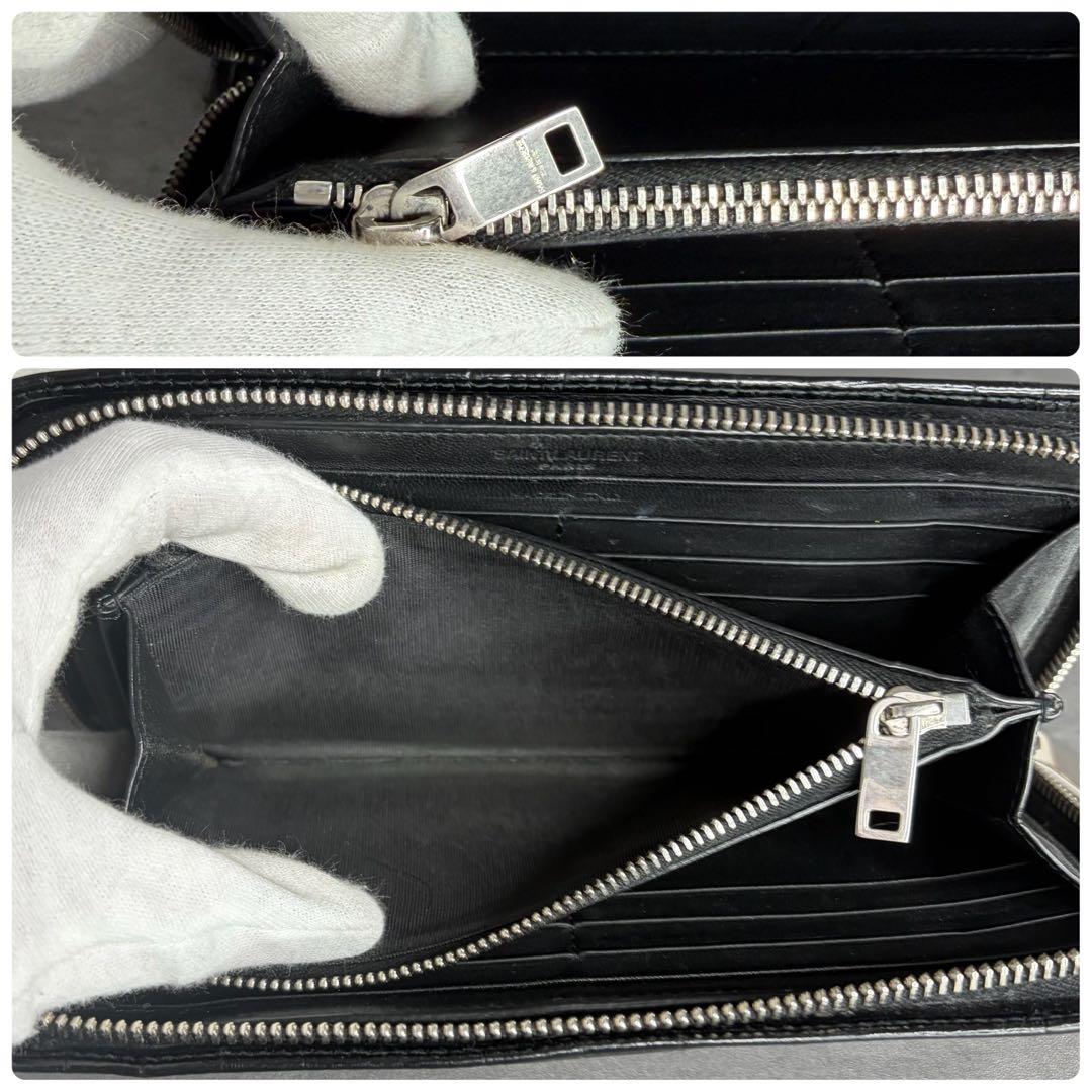 【希少】サンローラン ラウンドファスナー 長財布 クロコダイル型押し メンズ