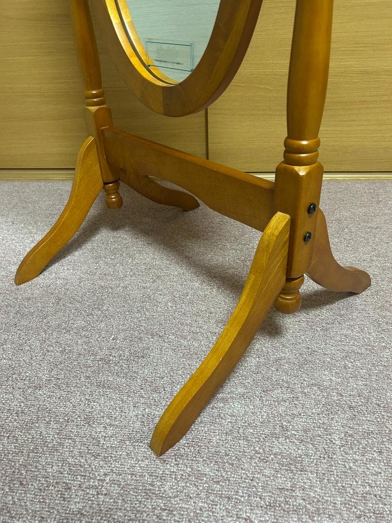 アンティーク　クラシック　オーバル型　木製　姿見　全身鏡　スタンドミラー