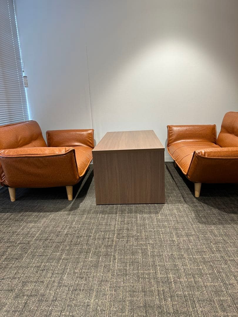 ブラウンレザー 2人掛けソファテーブルセット