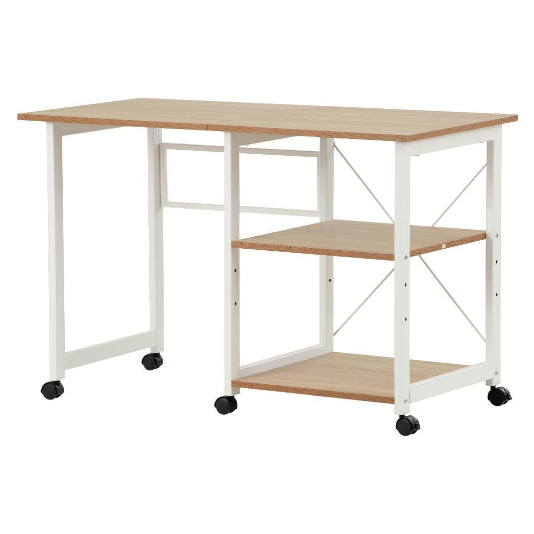 パソコンデスク ィスデスク学習デスク3段収納ラック キャスター付き【ナチュラル】