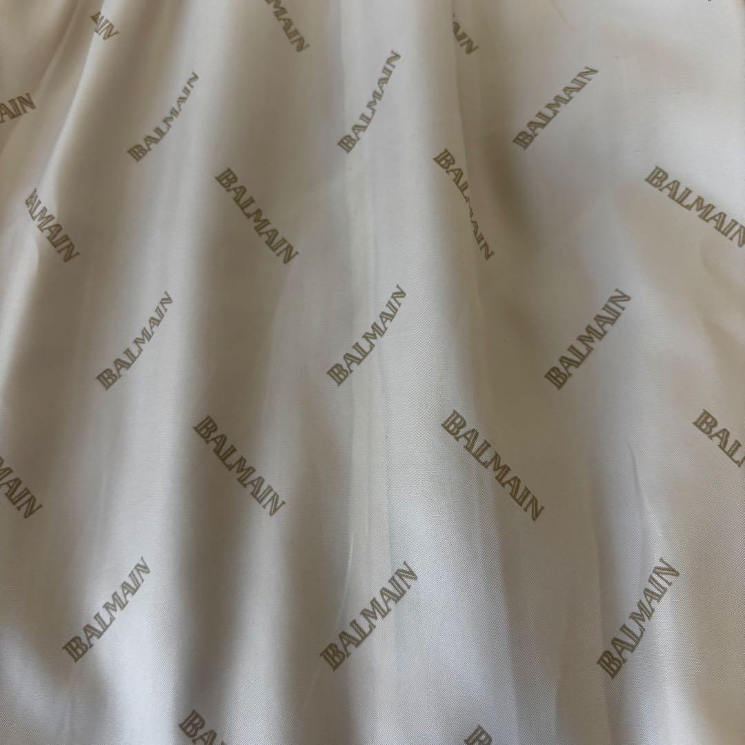 BALMAIN✨ノーカラーラムレザージャケット　アイボリー　シルバージップ　総柄
