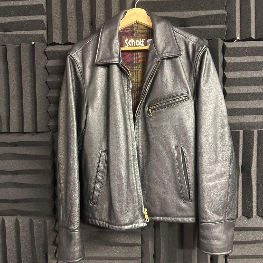 Schott ブラックレザー シングルライダースジャケット 40