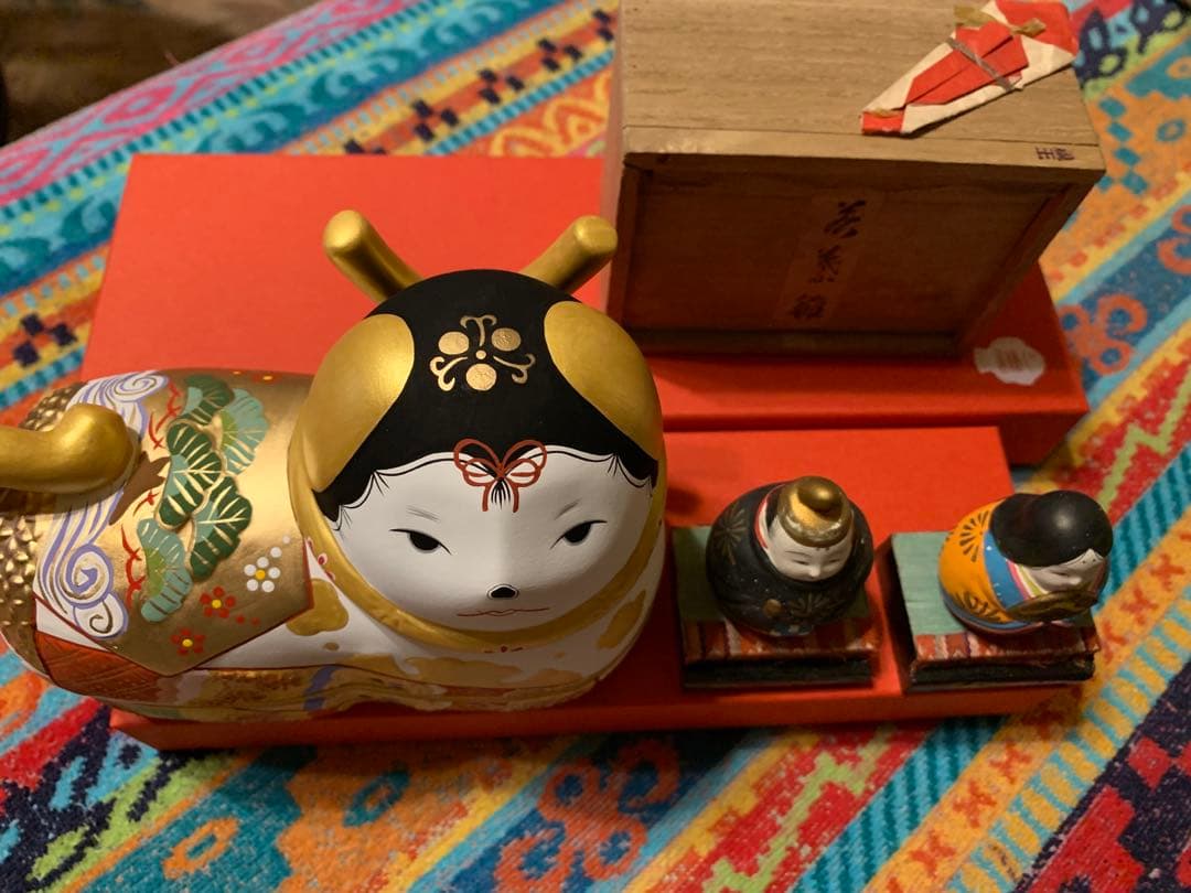 廃盤品 須原陶磁工房 須はら飾り 犬筥 雛人形セット 若義雛 古い雛人形 雛祭り