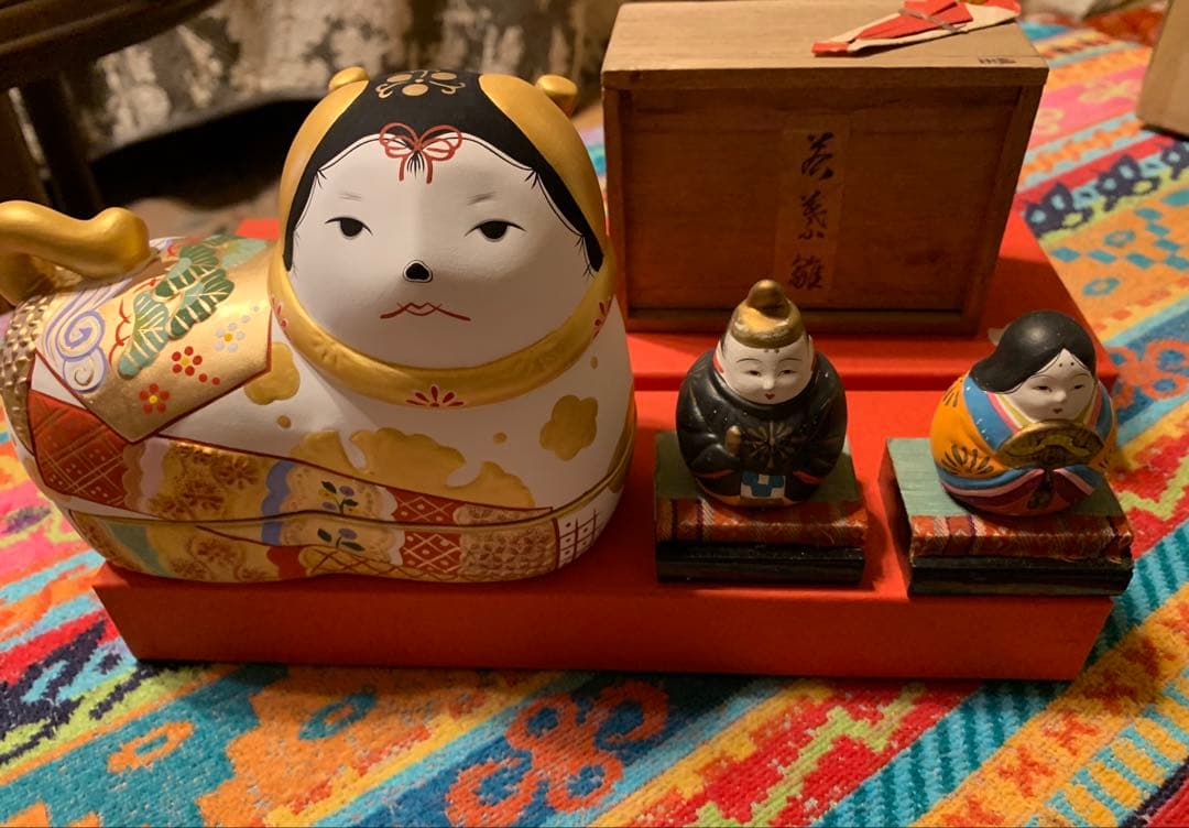 廃盤品 須原陶磁工房 須はら飾り 犬筥 雛人形セット 若義雛 古い雛人形 雛祭り