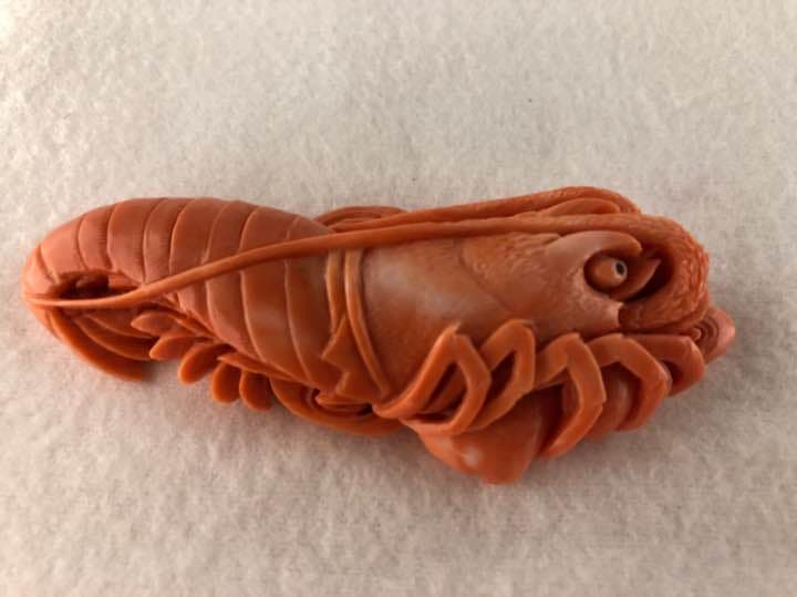 桃珊瑚彫刻-海老 297KN