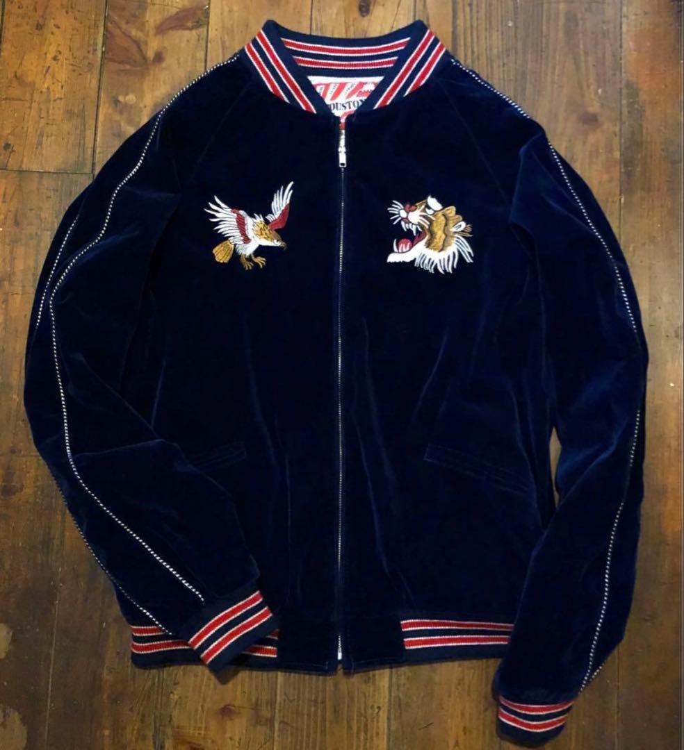 刺繍入りHouston ベロアスカジャン ネイビー