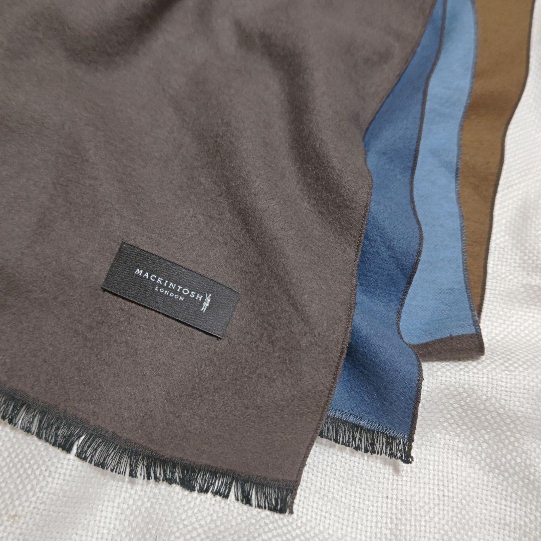 マッキントッシュMACKINTOSHシルク100%プレーンストールマフラー紺茶