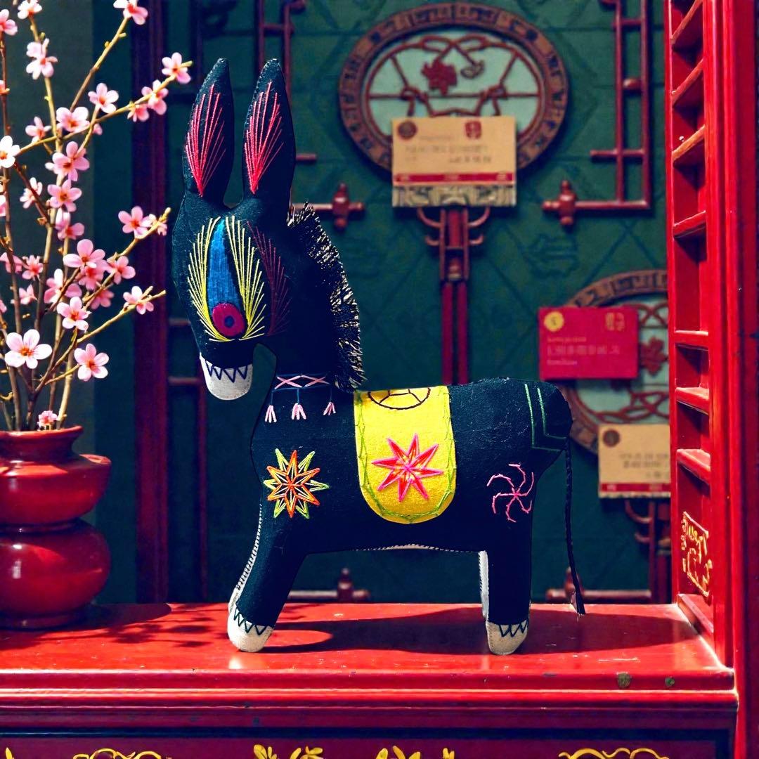 昭和期の中国民間玩具・陝西省西安 毛馿（馬/黒）郷土玩具　午年　干支飾り