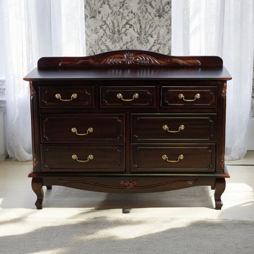 F 新品 アンティーク調 チェスト 110cm タンス リビング収納 衣類収納