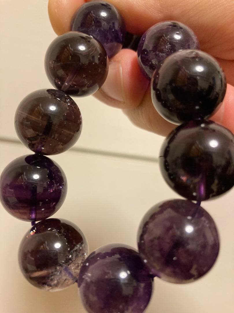 【希少】アメジストエレスチャル ブレスレット 約15〜16mm ミネラルショー