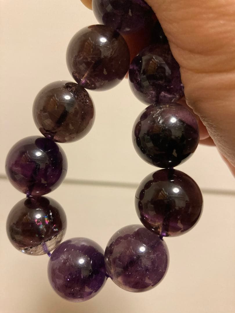 【希少】アメジストエレスチャル ブレスレット 約15〜16mm ミネラルショー