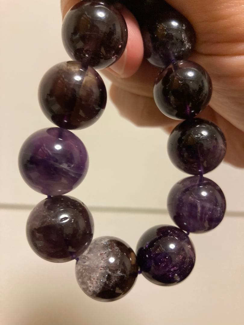 【希少】アメジストエレスチャル ブレスレット 約15〜16mm ミネラルショー