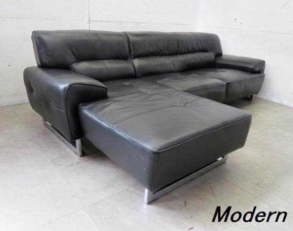 美品■IDC■L/S STYLISH-37■37.1万■総革■カウチソファ■黒