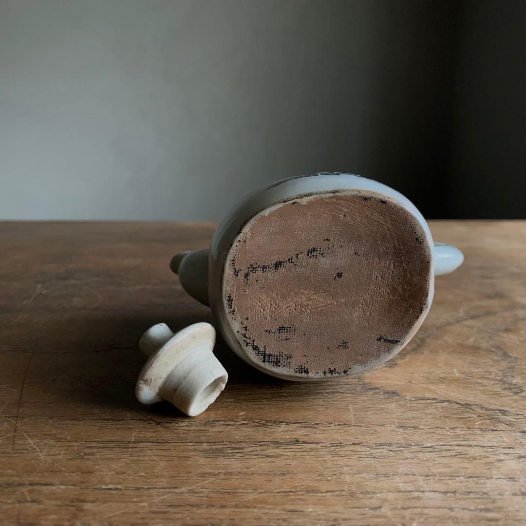 平戸焼 染付 浮彫り 幕末 鬼面把手 化粧水入 図録掲載品同型 酒器 水注