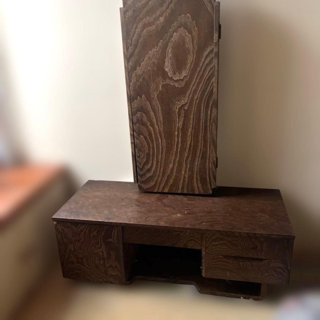 昭和レトロ　化粧台　木製ダークブラウンドレッサー・鏡台