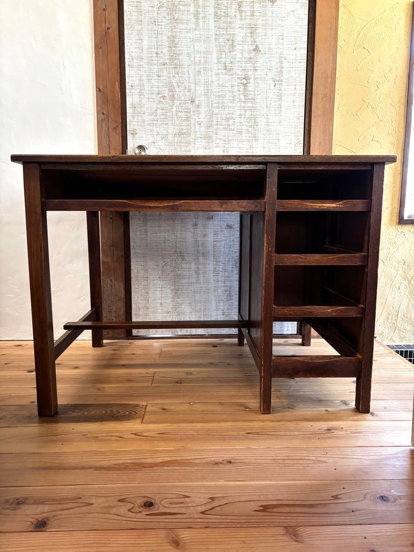 アンティーク　レトロ　木製デスク 5引き出し付き