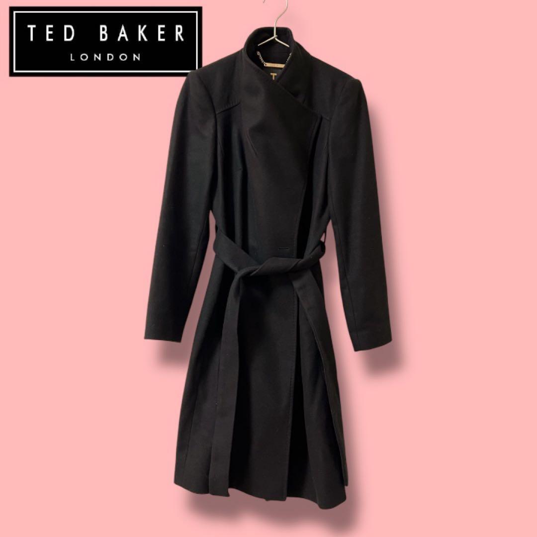 TED BAKER ウール ラップ コート スタンドカラー ロング ベルト　黒