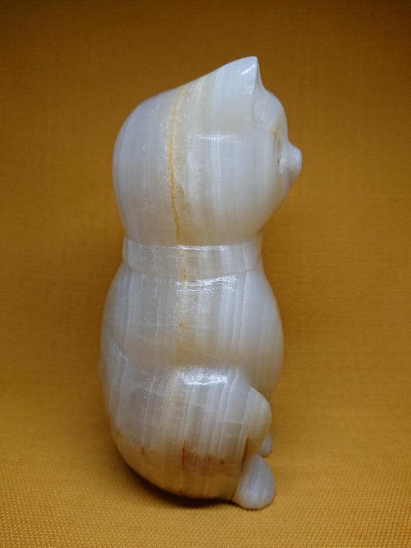 猫　招き猫　天然石　彫刻　オブジェ　置物　インテリア　工芸品　美術品　A3322