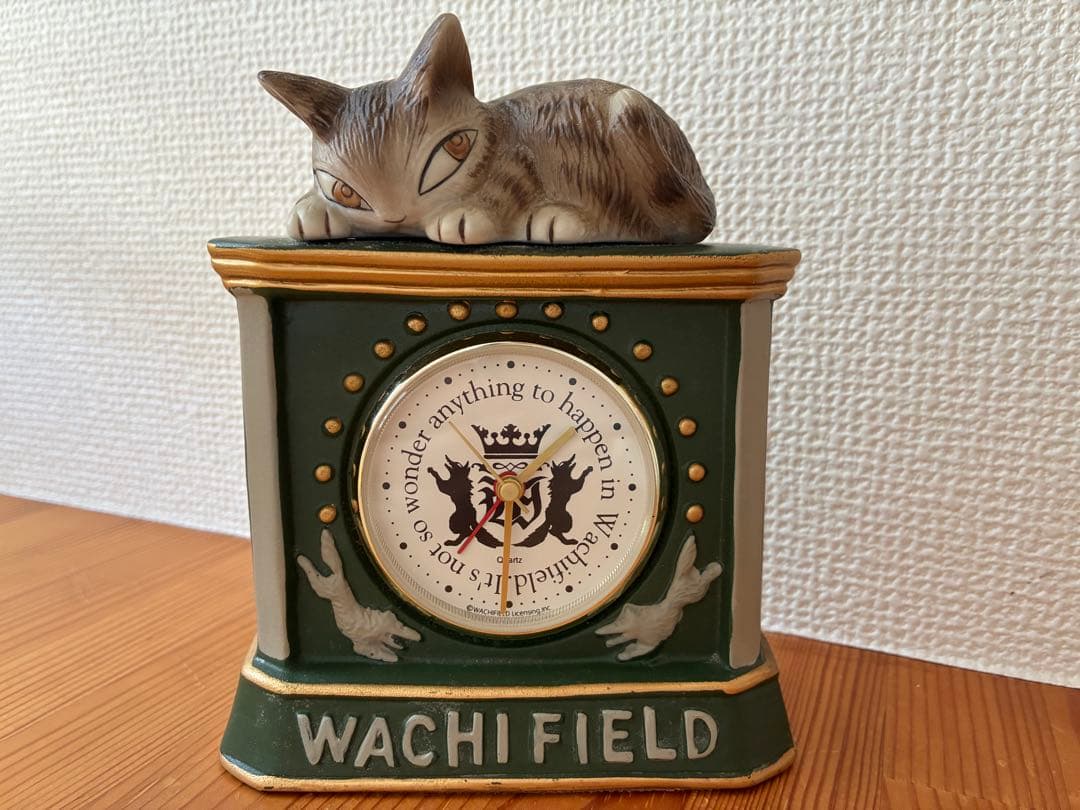 わちふぃーるど ふせ猫置時計 ダヤン アンティーク グリーン