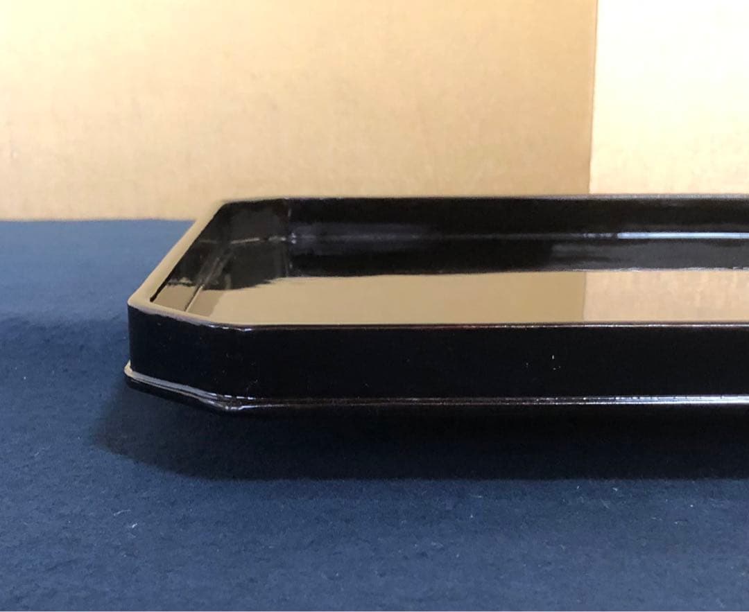 《R》時代 黒塗 隅切膳10客 在銘 木製漆器 共箱　260108き1