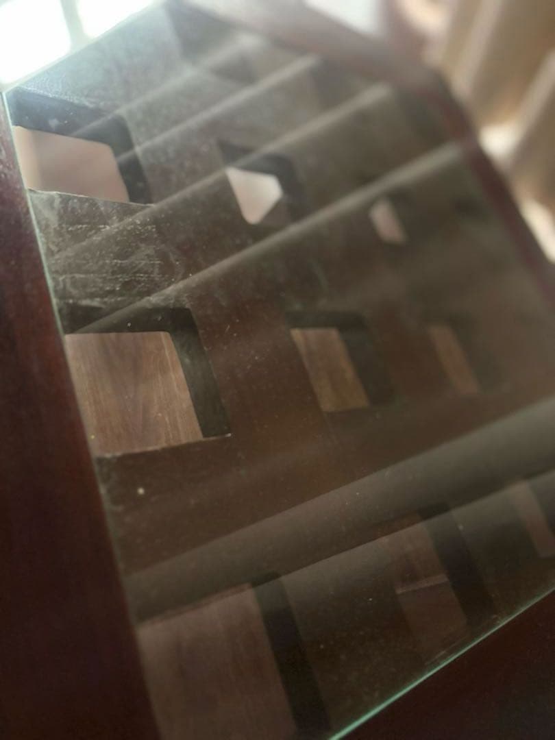 バリ島　チーク材　ガラストップテーブル