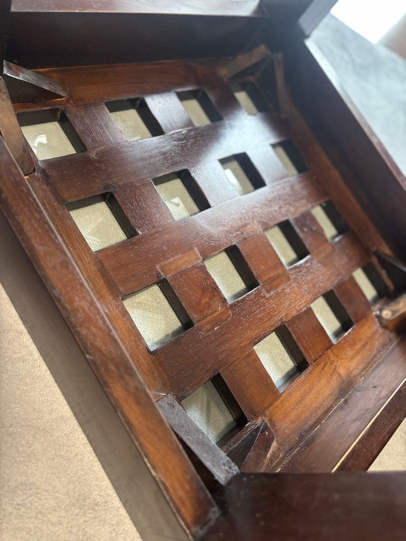 バリ島　チーク材　ガラストップテーブル