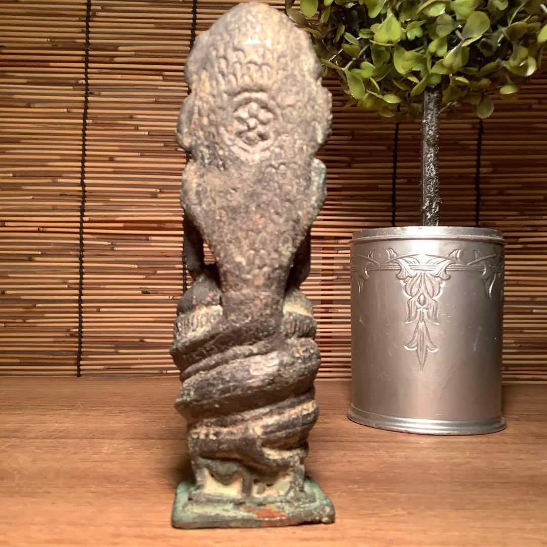 12世紀・スコータイ 「仏陀・蛇神ナーガ」多頭蛇・仏教守護神・￼青銅仏・出土