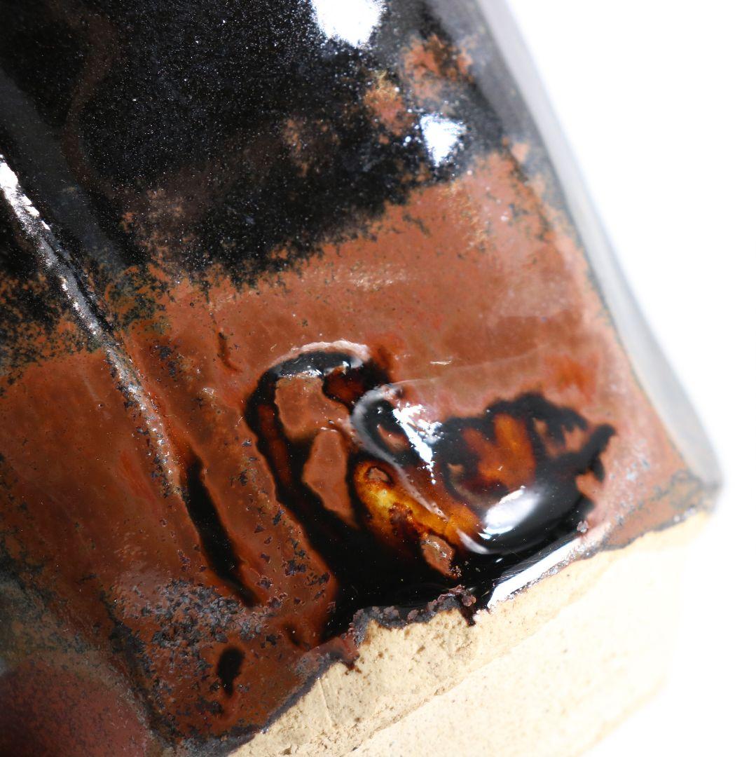 忍冬庵 佐藤和子作 織部焼 肩衝茶入 仕覆付 茶道具 共箱　V909　N9