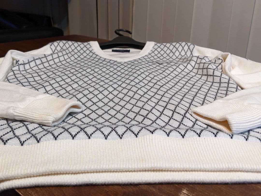 キャロウェイ　バイヤスチェック　裏地　vネック　ニット　セーター　トレーナー　白