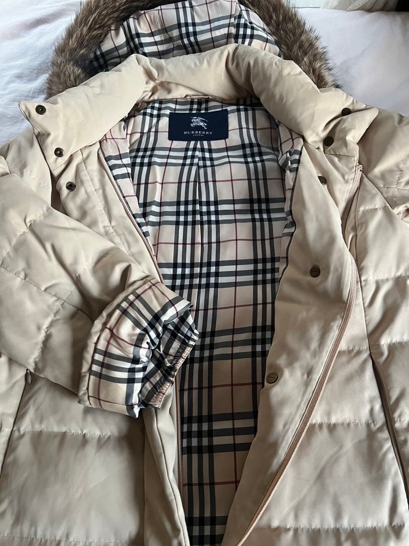 レディース バーバリーファー付きベージュロングコート