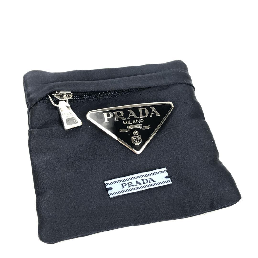 【美品】4F304/プラダ/バレッタ/ヘアアクセ/三角ロゴ/シルバー金具/黒