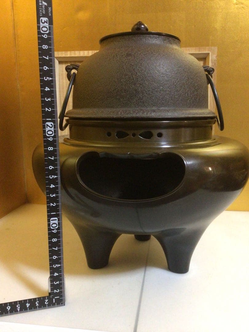 茶道具 風炉釜 敬典&浄雲『唐銅朝鮮風炉』 風炉灰５袋付き