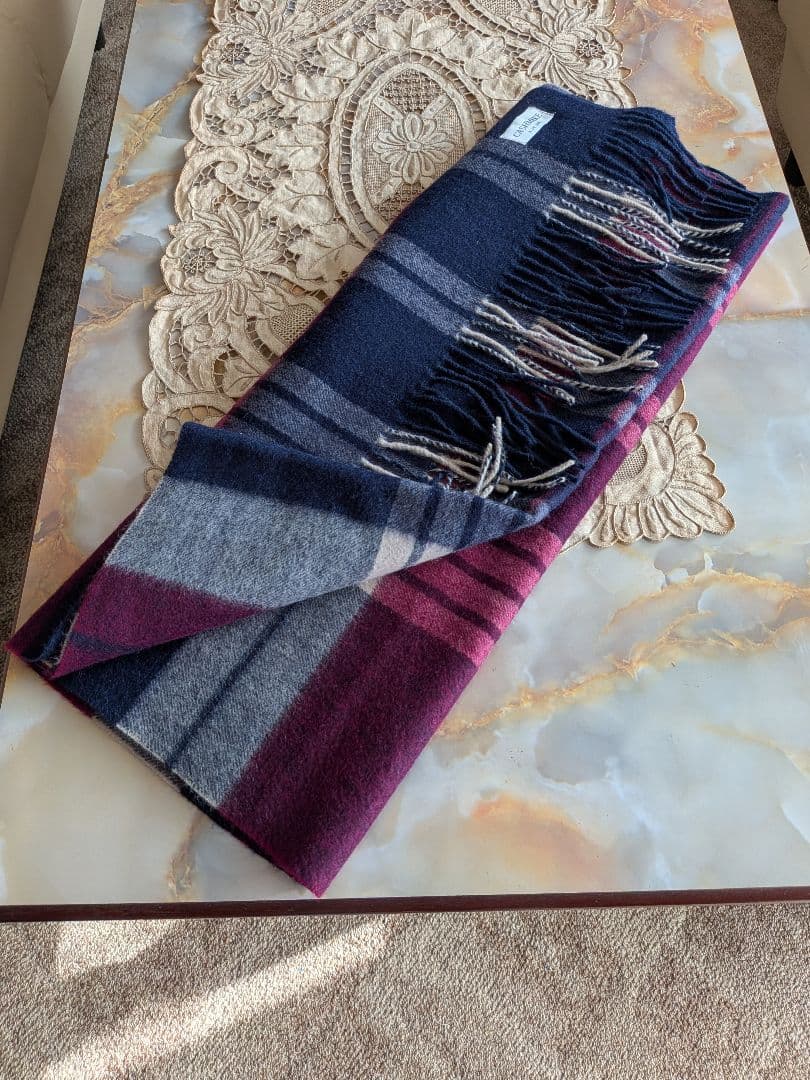 最高級ピュアカシミア大判ストール　170×60　チェック柄　百貨店購入