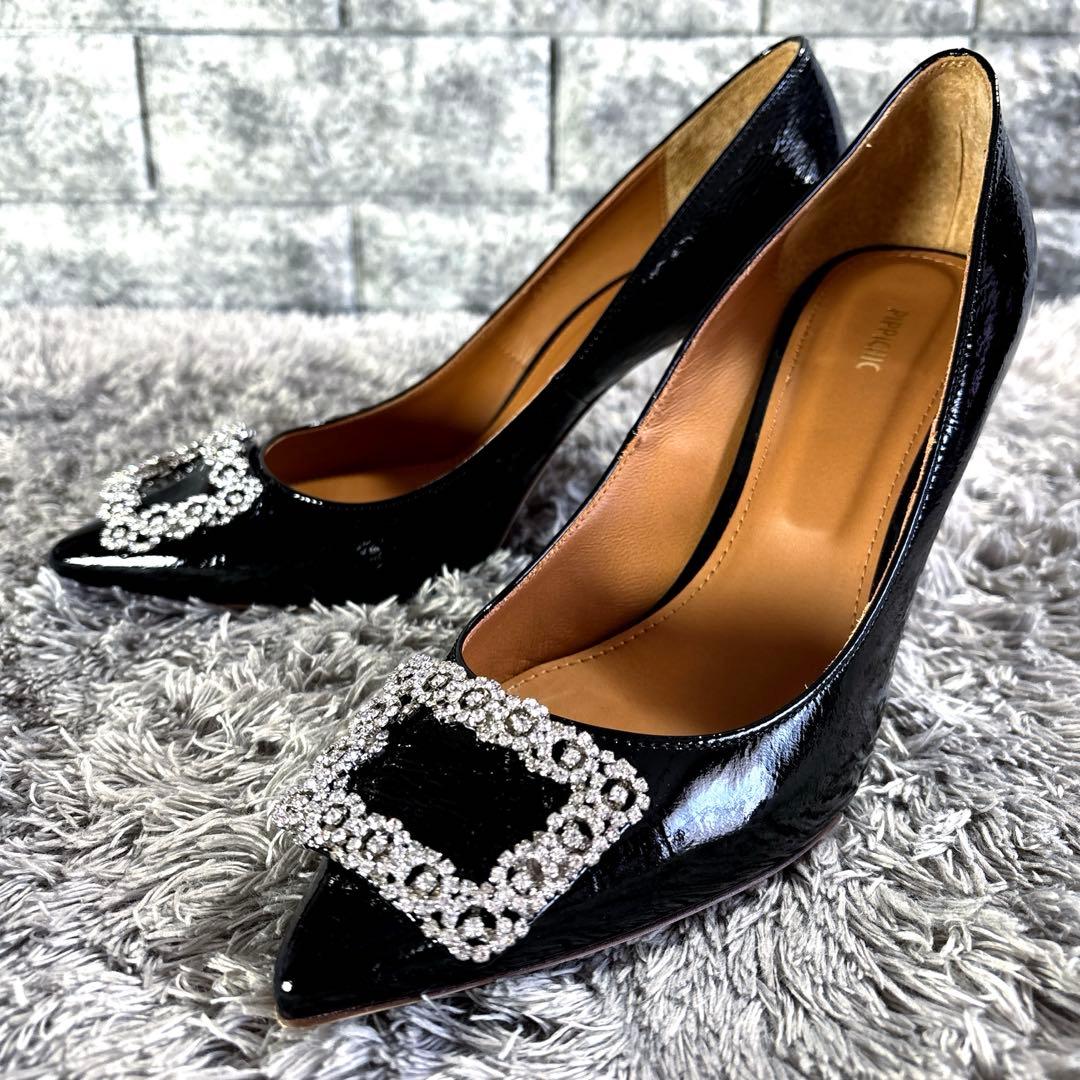 極美品❣️PIPPICHIC ピッピシック ビジューパンプス パテントレザー 箱付