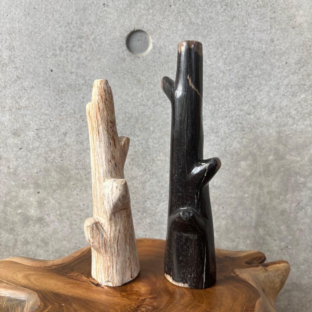 珪化木 白黒2本セットフォッシルツリー ペトリファイドウッド インテリア
