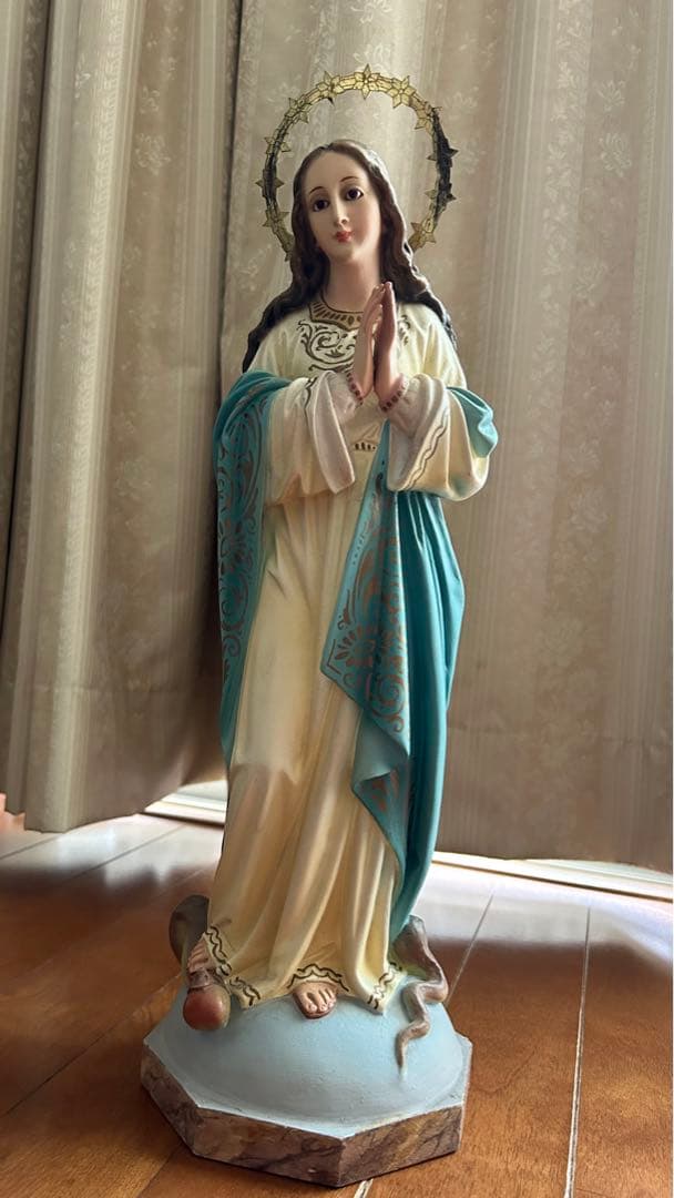 【超超希少美48cm】✞ 聖母マリアの連祷像　宗教彫刻