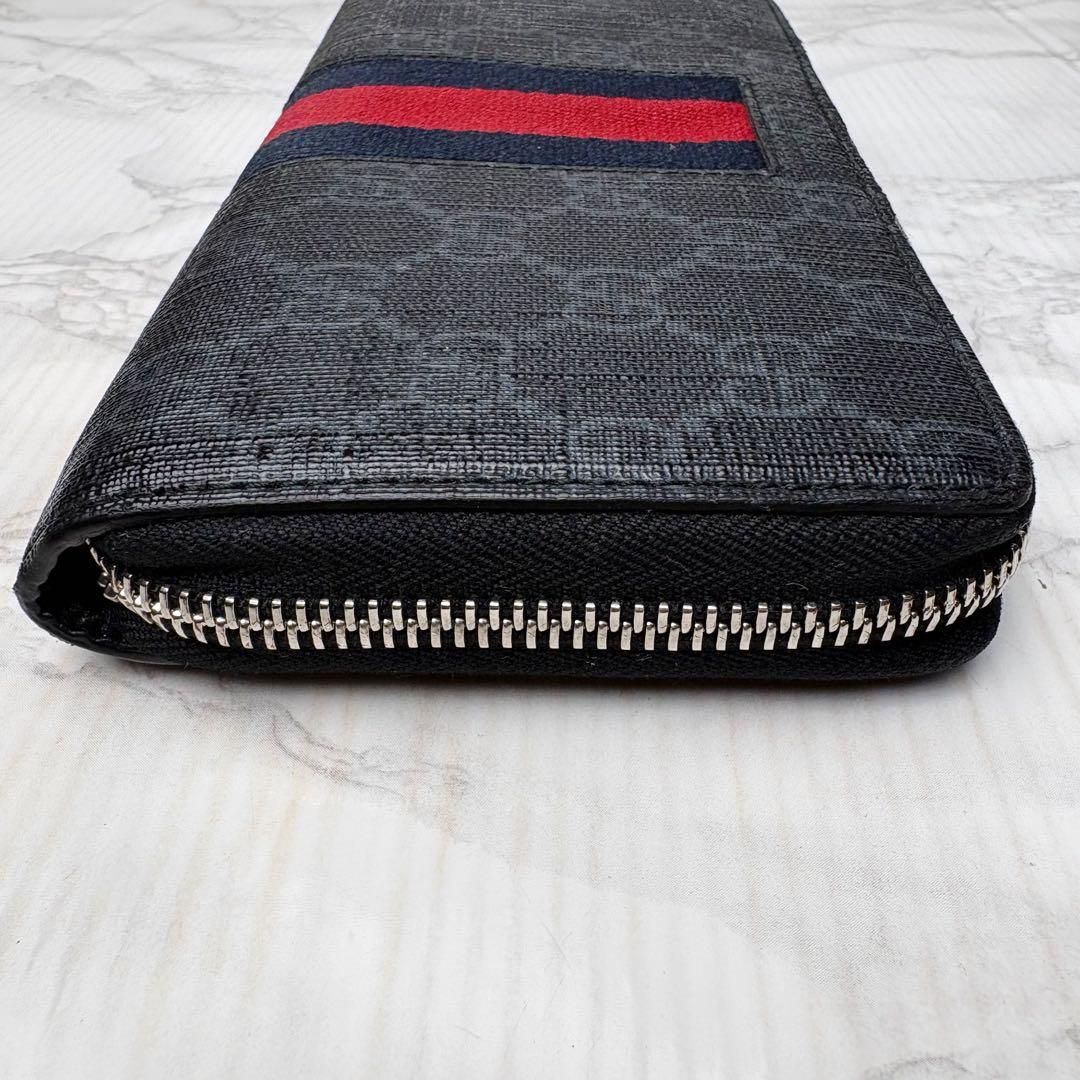 01 美品 GUCCI 長財布 シェリーライン PVC GGスプリーム 黒 o9