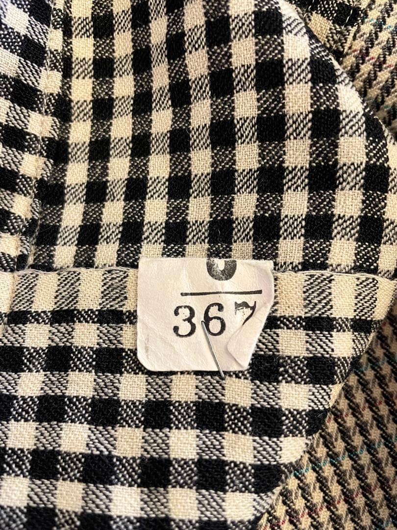 40s Vintage ウールオープンカラー クレイジーチェック ウール シャツ