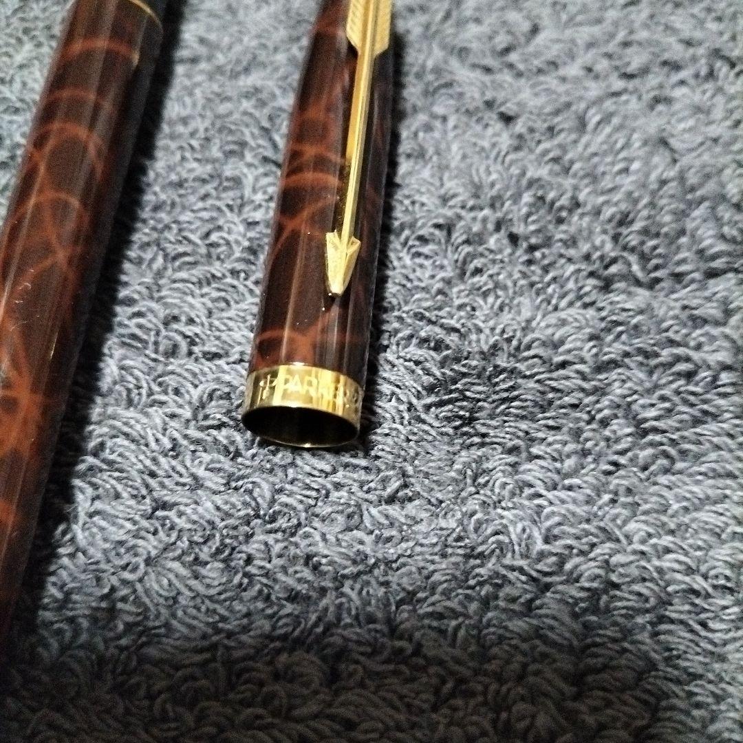 14K PARKER ダークブラウン ストライプ模様 万年筆