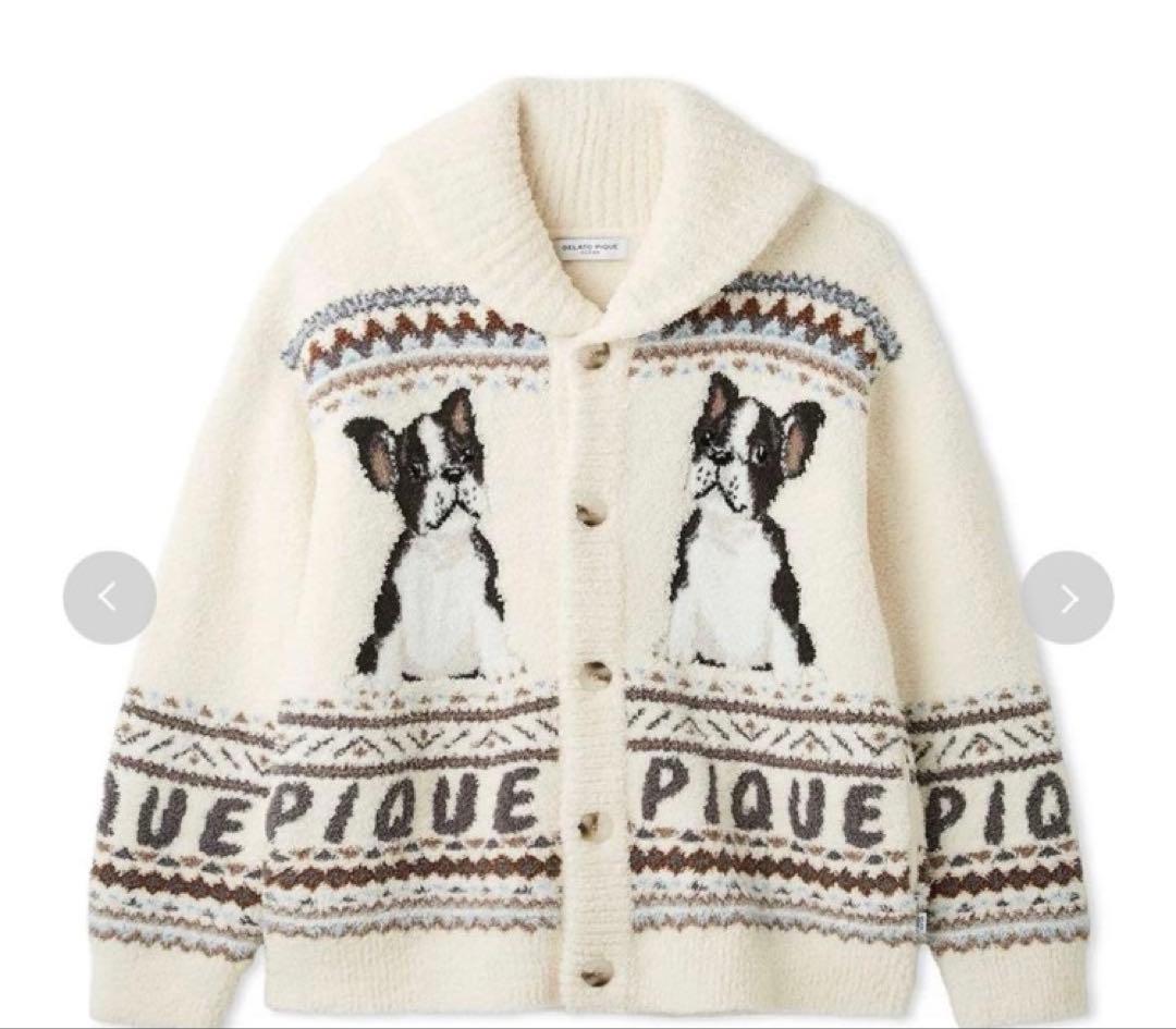 【美品】ジェラートピケ パウダーノルディック DOGジャガードカウチン