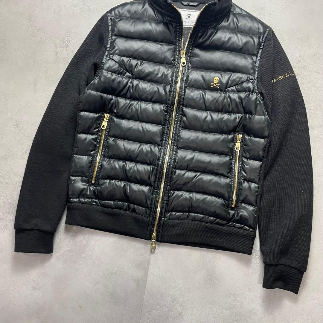 極美品 マークアンドロナ ダウンジャケット ナイロン切替 迷彩 スカル Wジップ