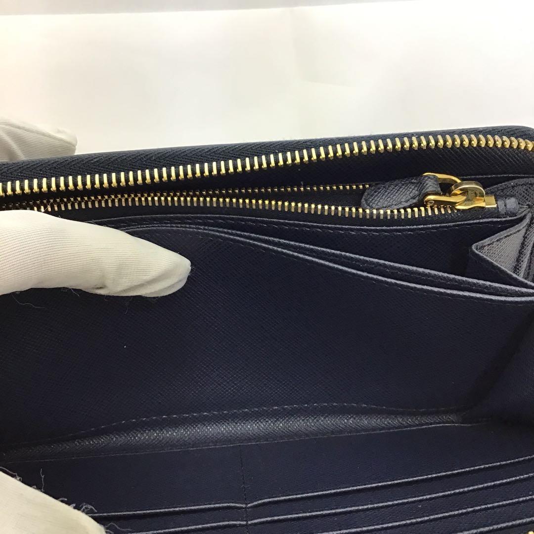 ❣️プラダPRADA❣️ネイビー サフィアーノレザー　ラウンドファスナー長財布
