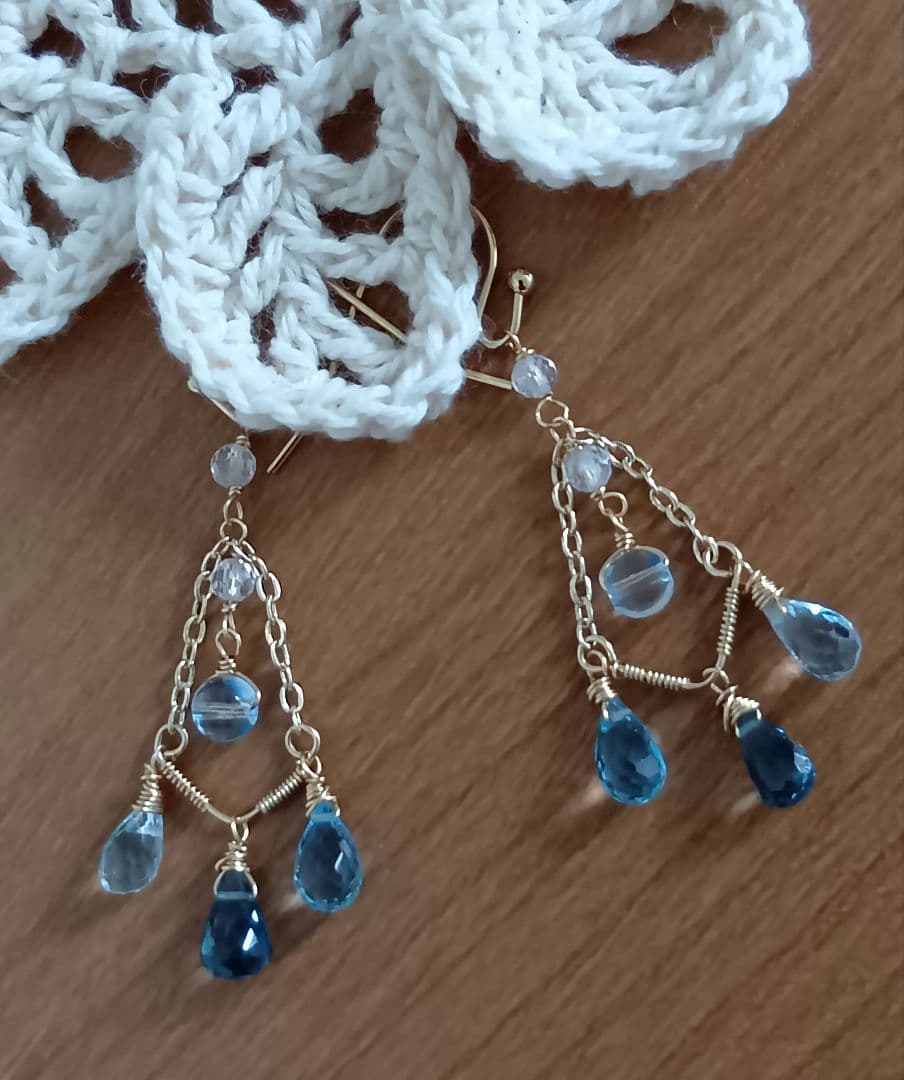 491/14kgf宝石質ロンドン＆スイスブルートパーズのシャンデリアチャーム