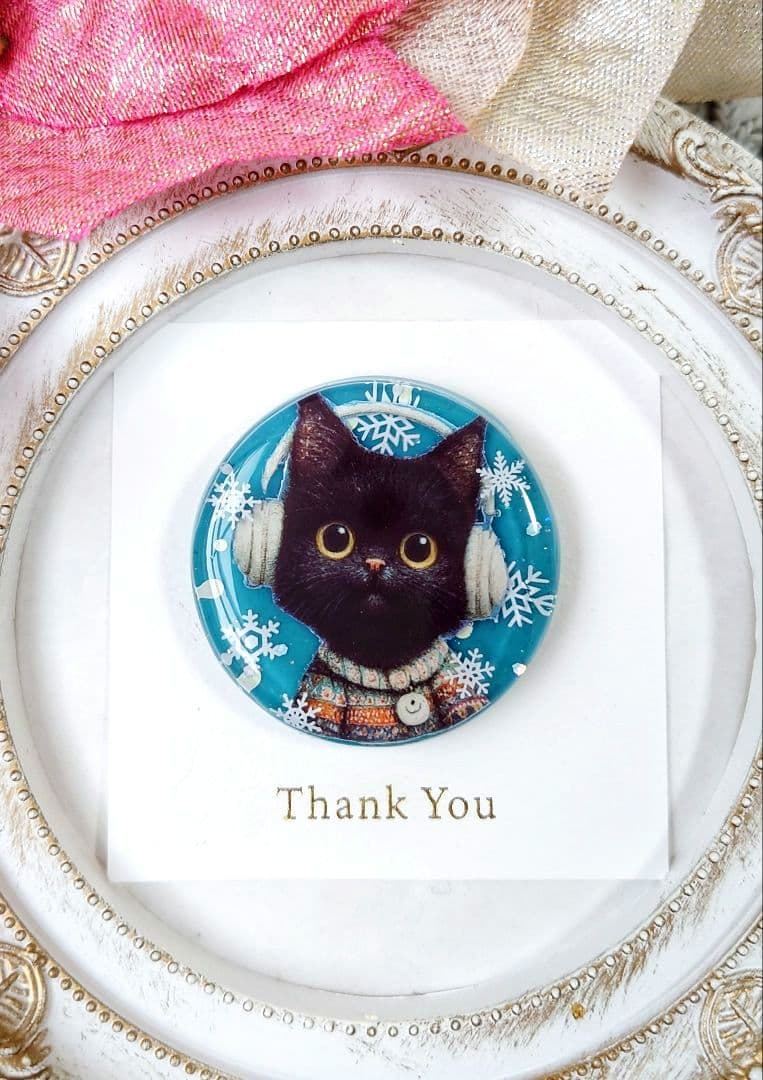 レジン　猫　ヘアゴム　ブローチ　ポニーフック　No.305