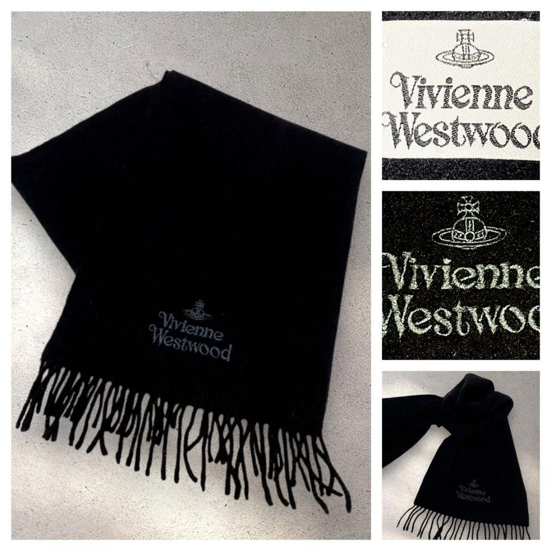未使用級 ヴィヴィアンウエストウッド イタリア製 マフラー 刺繍 黒 y2k